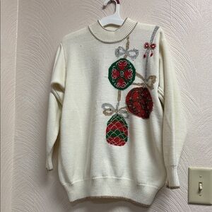 Vintage Dana Scott Festive Cream Sweater with Ornament Design
